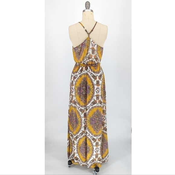 Anthropologie Akemi + Kin Paisley Maxi Dress Yellow Gold XS bohemian summer - Picture 2 of 7